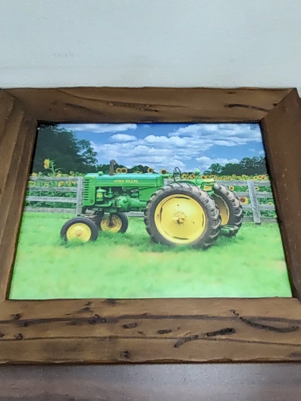 John Deere Farm Tractor Wood Framed Photo Shop Garage Wall Decor 14x12